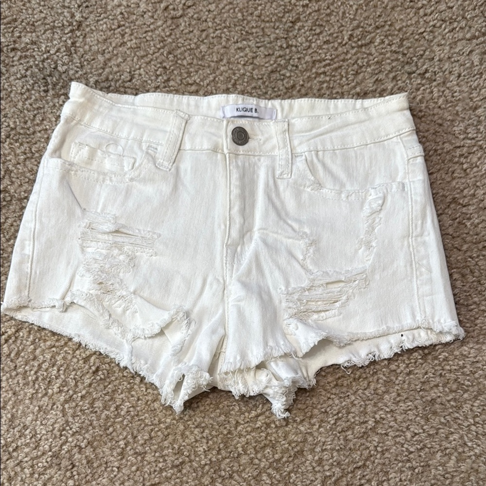 White Distressed Jean Shorts with Raw Hem